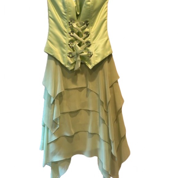 Jessica McClintock Light Green Lace-up Asymmetrical  Dress Renaissance Pixie - Picture 8 of 8